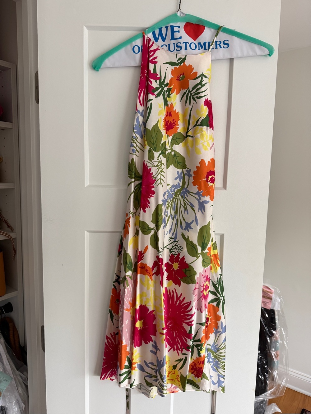 Reformation Floral Mini Dress in White with Pink, Orange, Green